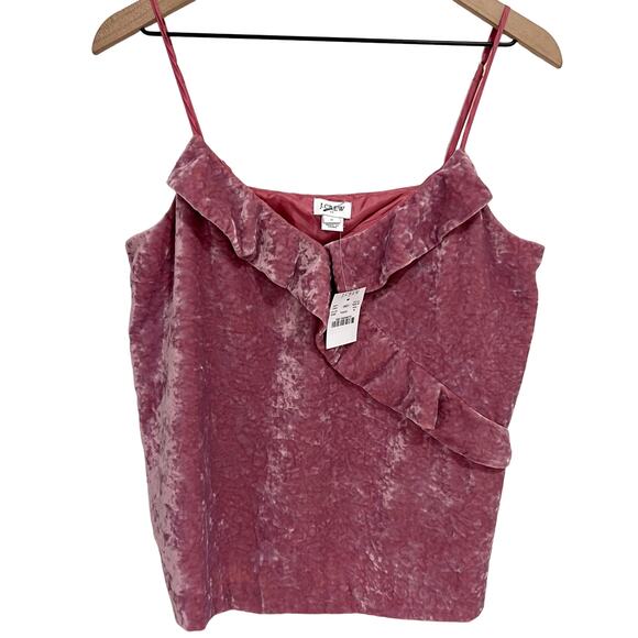 J. Crew Tops - J.Crew Pink Purple Crushed Velvet Ruffle Tank Top Size Medium New
